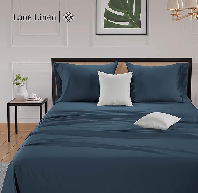 LANE LINEN 100% Cotton 600 Thread Count Twin XL Bed Sheets Set - Fully Elasticized, Cotton Sheets Twin XL Size Bed Set - Soft & Comfy Perfect for Dorm Room, Luxury Hotel Style Sheet - Dark Denim