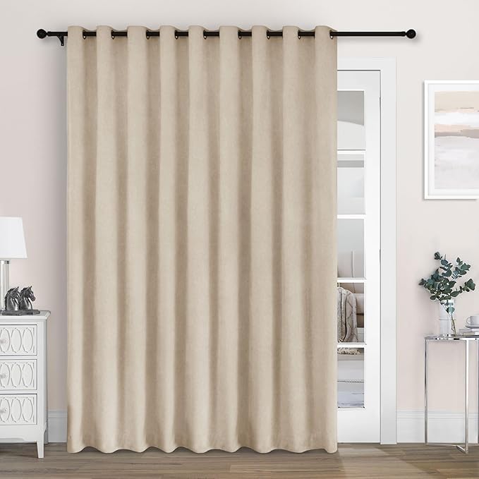 Macochico Extra Wide 100% Blackout Chenille Curtains 100" Wx96 L Thermal Drapes for Sliding Door Living Room Bedroom Auditorium Hotel Taupe Curtains Grommet Top with Tieback Classic 1 Panel