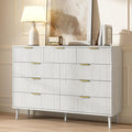 CARPETNAL Fluted 9 Drawer Dresser for Bedroom, 55" Wide Wooden Chest of Drawers with Rounded Corners, Gold Handles, Modern Storage Organizer for Bedroom, Hallway(White)