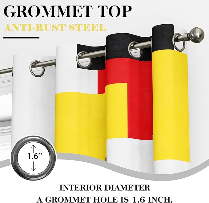 Colorful 100% Blackout Curtains for Bedroom 96 inch Long 2 Panels Set Red Yellow Modern Abstract Geometric Black Out Curtains Insulated Room Darkening Window Drapes for Living Room, 52Wx96L