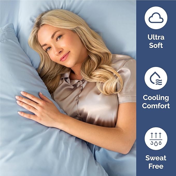 Twin XL 4 Piece Sheet Set - Cooling, Comfy & Breathable - Hotel Luxury Bedding, Includes Fitted Sheet for Women, Men, Kids & Teens - 1 Flat, 1 Fitted Sheet, 2 Pillowcases with Deep Pockets - Sky Blue