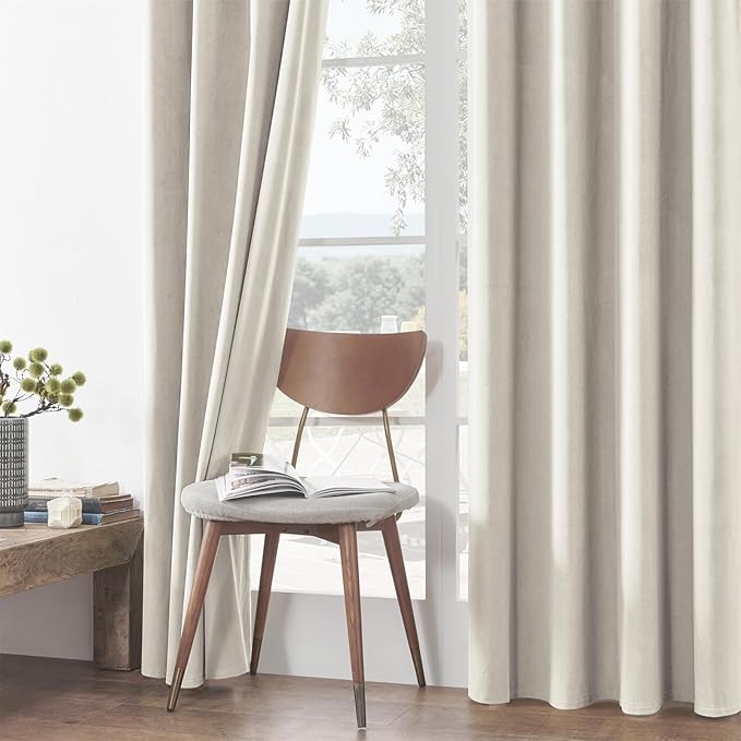Joydeco White 100% Blackout Curtains 120 Inch 2 Panels, Luxury Thermal White Velvet Curtains for Bedroom Living Room, Soundproof Blackout Window Drapes, Rod Pocket & Back Tab (52W x 120L)