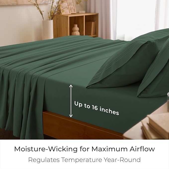 Mellanni California King Sheet Set - 6-Piece Iconic Collection Bedding, (Including 4 Pillowcases), 16-Inch Deep Pocket, Easy Care, Extra Soft, Cooling Sheets, Brushed Microfiber - Emerald Green