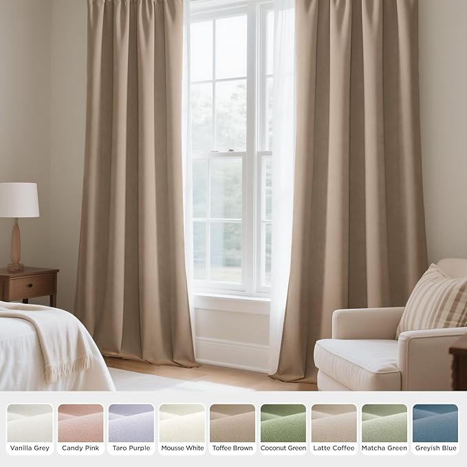 Joydeco Toffee Brown Velvet Curtains 72 Inches 2 Panels, Luxury Thermal Insulated Soft Brown Curtains for Bedroom & Living Room, Room Darkening Velvet Drapes, Rod Pocket (52W x 72L)