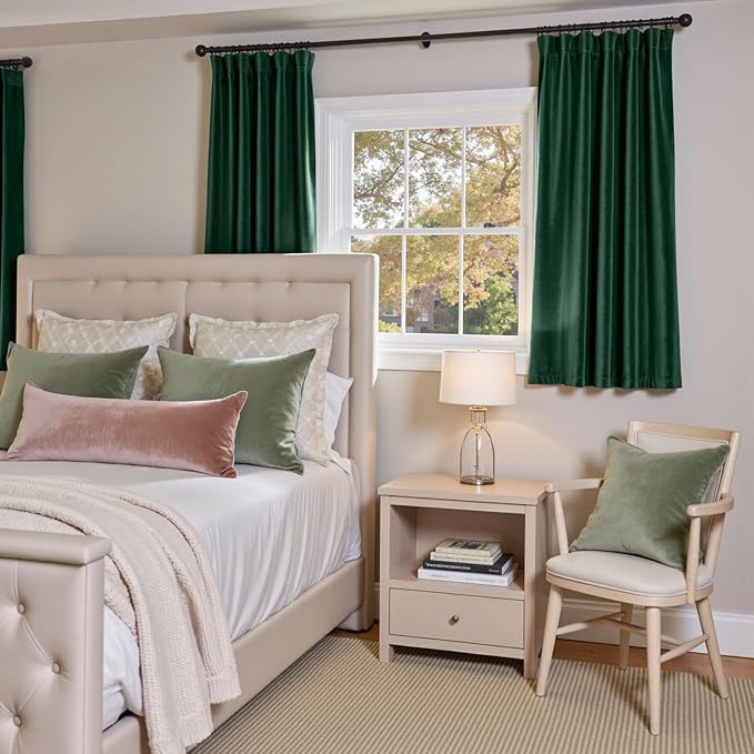 Lazzzy Velvet Blackout Curtains Thermal Insulated Room Window Drapes Super Soft Luxury Curtains for Living Room Bedroom Rod Pocket 2 Panels, Emerald Green, 52" W x 63" L