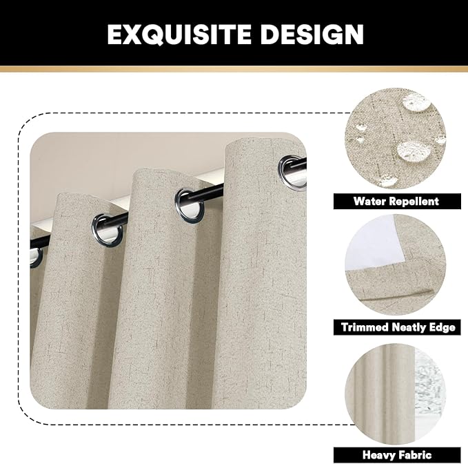 PrinceDeco Linen Blackout Curtains 108 Inches Long Faux Linen Blackout Curtains for Bedroom Extra Wide Curtains for Sliding Glass Doors Extra Wide Patio Door Curtains,W100 X L108 Inch,Cobblestone