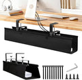 Under Desk Cable Management Tray - Heavy Duty No-Drill Clamp & Screw Mount, 36-Inch Cord Organizer for Home Office, Gaming Setup & Study Room, Holds Power Strip & Large Adapters
