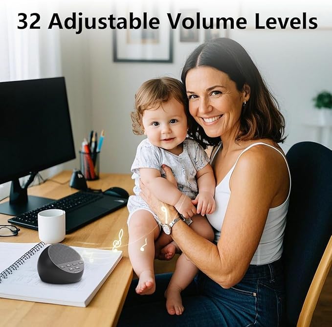 Portable Rechargeable Sound Machine White Noise Machine with 30 Soothing Sounds for Baby Kids Adults 32-Level Vol 4 Timer Brown Noise Sleep Sound Machine for Travel Office Privacy Home