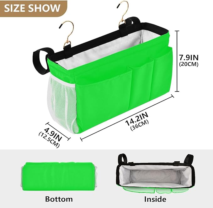 KOPIRIT Neon Cyan Bedside Caddy Storage Bag Bedside Organizer for Headboards Bunk Beds Bedside Shelf Hanging Organizer 6 Pockets with Hooks for Book Glasses Phone Holder