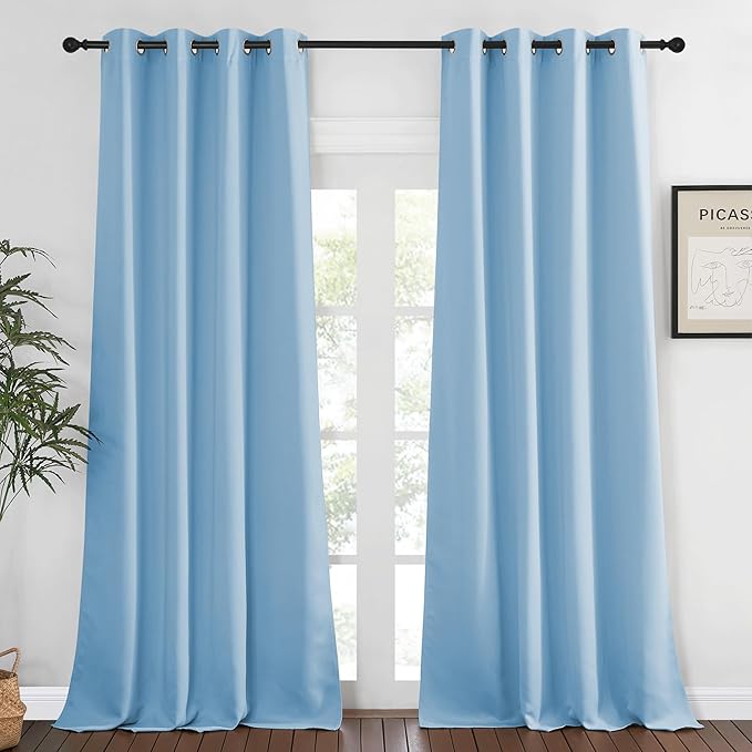 NICETOWN Blackout Room Darkening Window Curtain - Thermal Insulated Solid Grommet Blackout Patio Door Curtain/Drape for Living Room (Blue, 1 Panel, 52 by 95-inch)