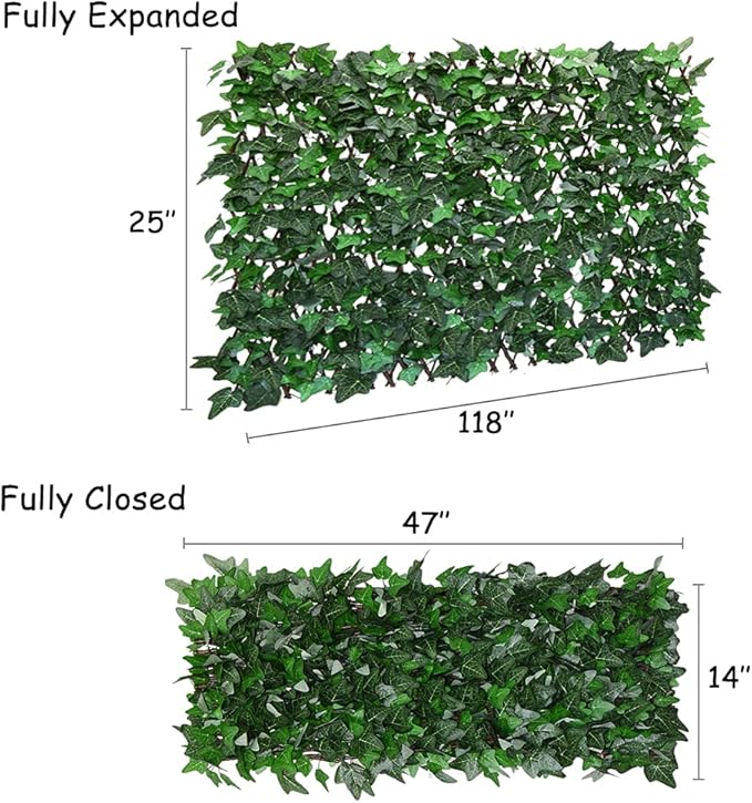 Sumery Expandable Fence Privacy Screen for Balcony Patio Outdoor,Decorative Faux Ivy Fencing Panel,Artificial Hedges (Single Sided Leaves) (1, Green-Ivy)