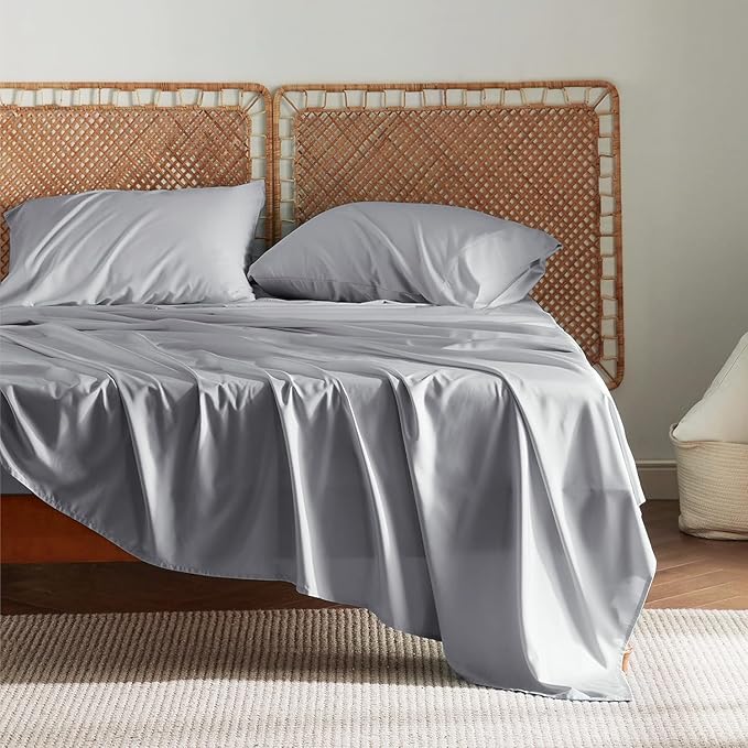 Bedsure California King Sheet Sets, Cooling Sheets, Rayon Derived from Bamboo, Breathable & Soft, Deep Pocket Up to 16 Inches, Hotel Luxury Silky Bedding for Hot Sleepers, Silver Grey