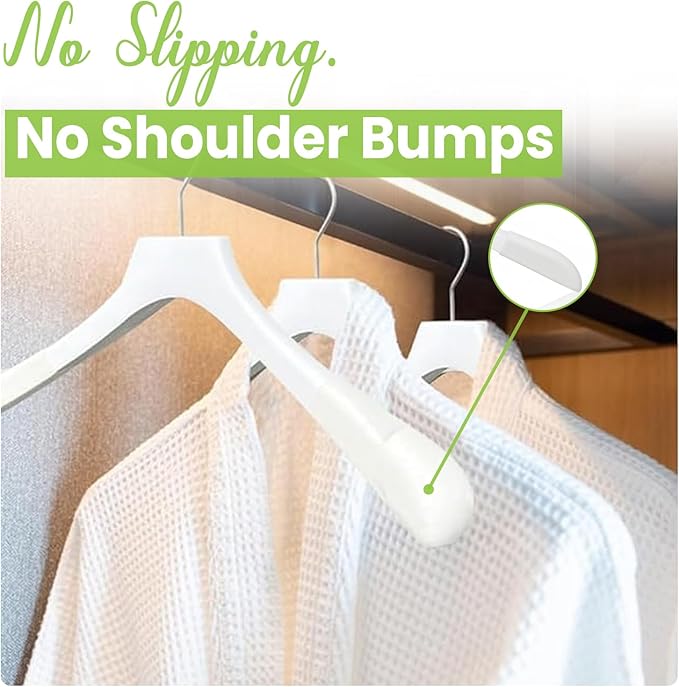 Premium Luxe Wooden Hangers for Women, Wide Shoulder Design for Dresses, Skirts, Sweaters & Blouses, Heavy Duty with Velvet Grip, White with White Velvet, 30 pcs
