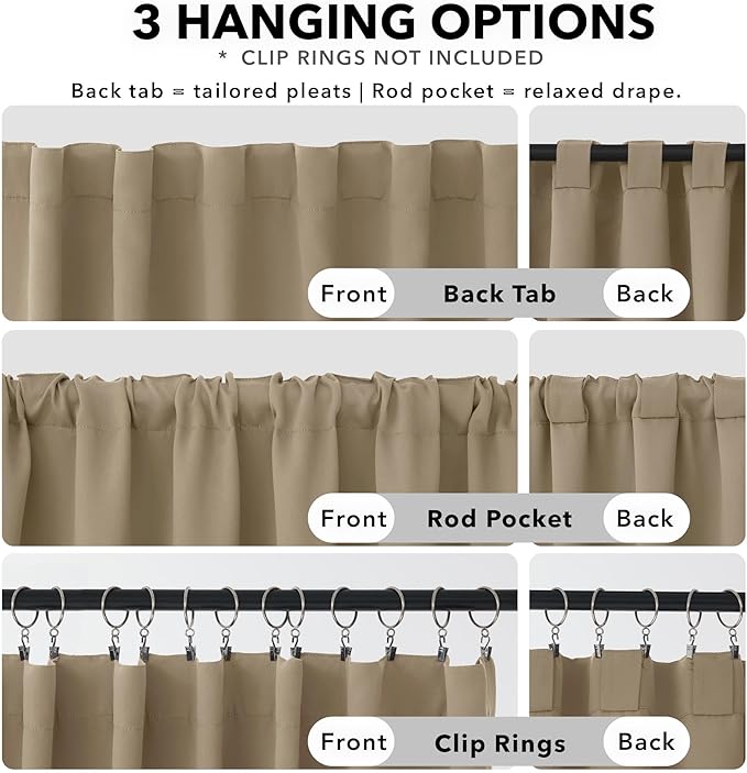 Deconovo Blackout Curtains, Thermal Insulated, W70 x L84 2 Panels, Back Tab, Machine Washable, Room-Darkening Drapes for Bedroom/Living Room Khaki