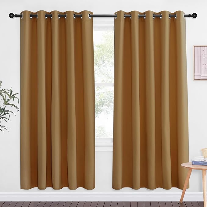 NICETOWN Gold Brown Blackout Curtains for Bedroom 72 Inches Long, Thermal Insulated Room Darkening Grommet Window Curtains for Living Room Nursery, 66 inch x 72 inche, 1 Panel