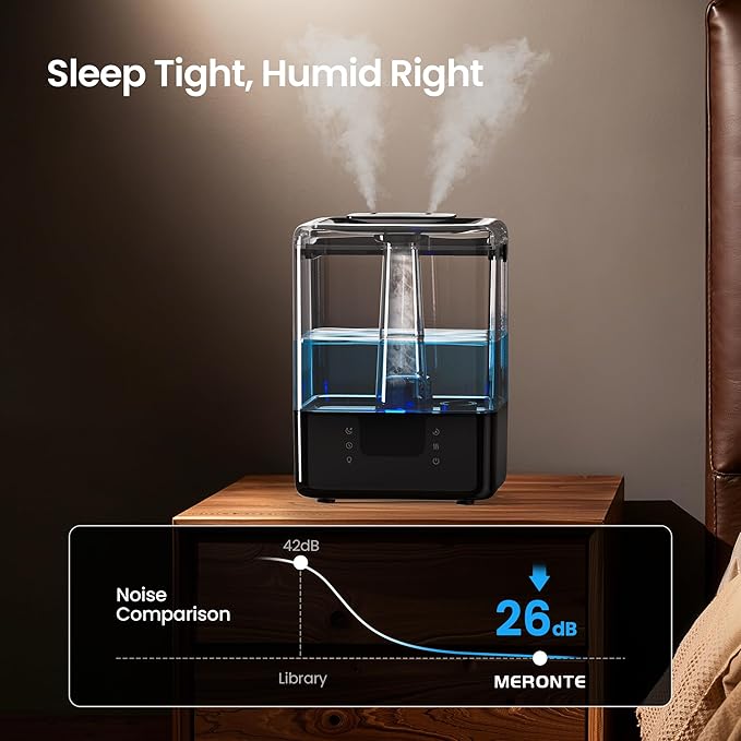 Smart Humidifiers for Bedroom Home, 6L Cool Mist Top Fill Humidifier Large Room with Essential Oil Diffuser, Touch/APP/Voice Control, NightLight Humidifiers for Nursery & Plants (Black, 1Pack)