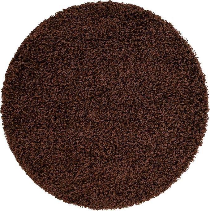 Unique Loom Solid Shag Collection Area Rug (3' 3" Round, Chocolate Brown)