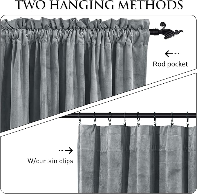 StangH Velvet Drapes 90 inches Long, Light Grey Luxury Home Decoration Bedroom Thermal Insulated Window Curtains for Sliding Door Cafe, W52 x L90, 2 Panels