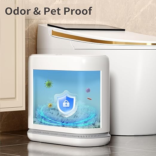 Small Bathroom Trash Can with Lid, 3 Gallon Slim Garbage Bin with Pop-Up Lid & Air-Pressure Bag Lock, Mini Waste Basket for Bathroom, Bedroom, Kitchen, Office, Rv, White - Includes 75 Bags (5 Rolls)