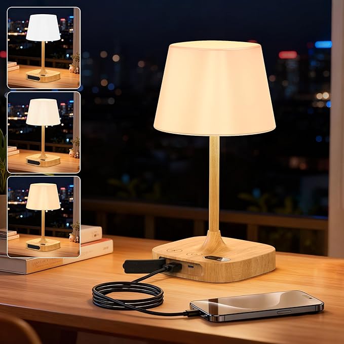 Outdoor Table Lamp - 8000mAh Cordless Rechargeable Battery,Dimmable LED Display Touch Lamp for Camping Patio and Bedroom (Wood Grain)