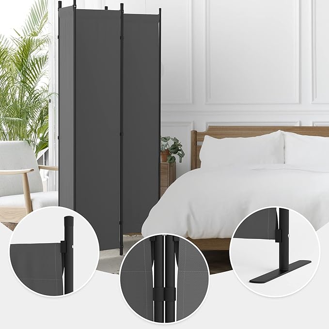 Room Divider, 4 Panel Folding Privacy Screen, 88” Portable Separating with 3 Metal Feet, Partition Room Dividers, Lightweight Freestanding Wall Divider Screen for Office Bedroom Hospital(Grey)