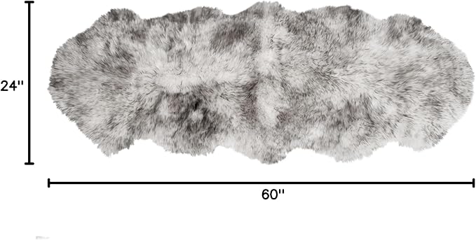 Premium Genuine Sheepskin Rug 2' x 6' Long Fur Soft & Natural Bedside Area Rug, Wolf Tip Brown, Double Pelt