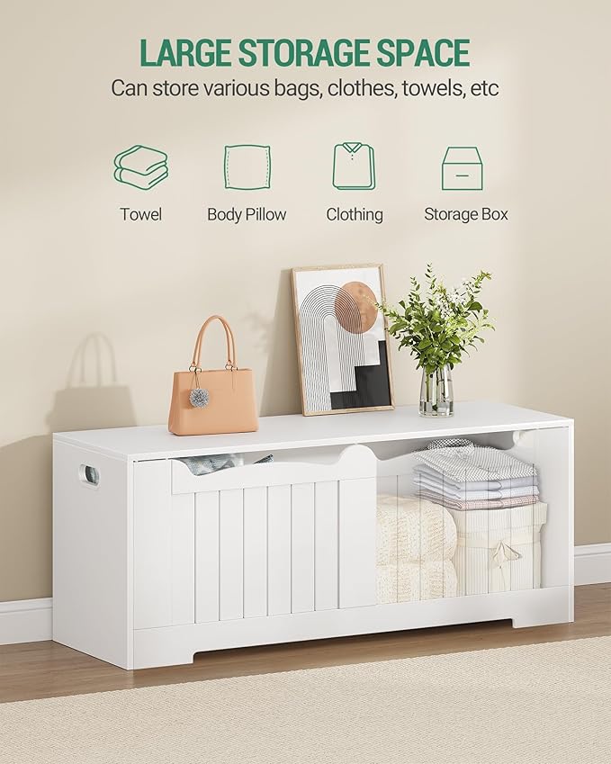 Hzuaneri 47.2" Storage Chest, Extra Large Storage Bench Trunk with 2 Hinges, Wooden Box, Lift-Top Chest Organizer, Shoe Bench for Entryway, Bedroom, Living Room, White SB28603X