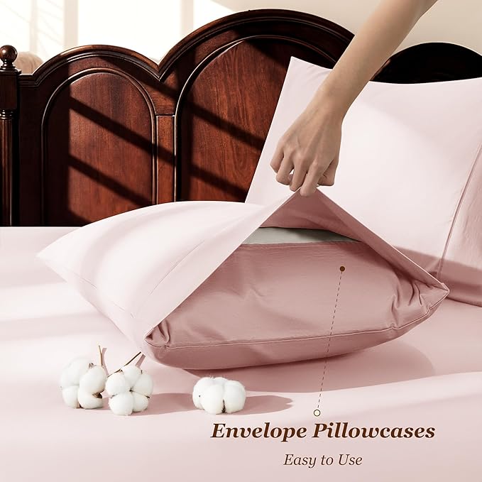 LBRO2M 1000 Thread Count 100% Egyptian Cotton Sheets Set California King Size, 4 Piece Sets Bed Sheet Deep Pocket Sheet Set 16" Soft Comfortable All Season (Clifornia King, Pink)
