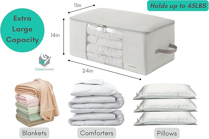 Comforter Storage Bag - Folding Organizer bag for King/Queen Comforters, Pillows, Blankets, Bedding/Quilt, Blanket, Duvet, Mothproof Space Saver; Large Collapsible Organizers, 24"x14"x11"