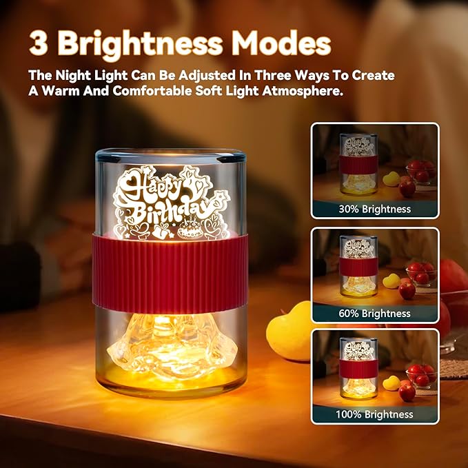 Happy Birthday Light for Table 3D Rose Flip LED Night Lights Color Changing Dimmable USB-C Input Rechargeable Touch Control Birthday Gift Lamps for Women Wife Mom Daughter
