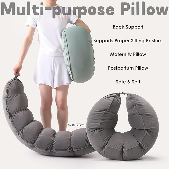 Peallow(Pat. Pend) – Long Round Body Pillow for Adults, Bolster Pillow for Sleeping, Soft and Supportive Pillow for Sleeping & Lumbar Support