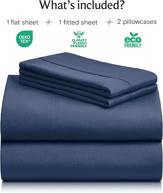 LuxClub 4 PC Queen Sheet Set, Deep Pockets Wrinkle Free Cooling Bed Sheets Hotel Bedding for Women, Men, Includes 1 Fitted Sheet, 1 Flat Sheet and 2 Pillowcases-Silky Soft Navy