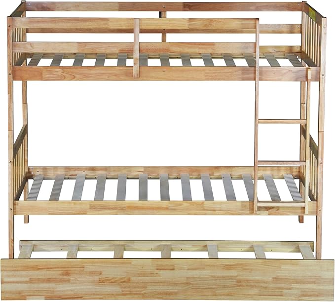 Bellemave Twin Over Twin Bunk Bed with Trundle,Convertible Bunk Beds with Ladder & Safety Guardrails,Twin Size Trundle Bunk Beds for Kids Girls Boys,Natural
