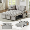 3 in 1 Convertible Sleeper Sofa Bed, Pull Out Couch Bed with USB Ports, Foldable Tables & Phone Stand, Adjustable Backrest Velvet Loveseat Futon Couch for Living Room Bedroom Samll Space (Solid Grey)