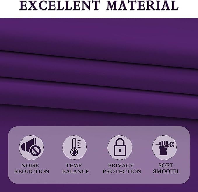 DONREN Royal Purple Blackout Curtains for Bedroom - Thermal Insulated Rod Pocket Curtains for Living Room (52 x 90 Inch Length,1 Pair)