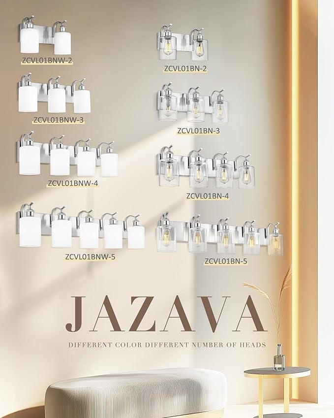 5 Light Bathroom Vanity Light, Brushed Nickel Vanity Lights for Morden Bathroom Lighting Fixtures Over Mirror Wall Light Fixtures with Milky White Frosted Shade ZCVL01BNW-5