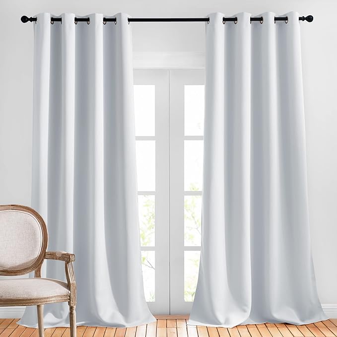NICETOWN Blackout Living Room Curtains Greyish White - Home Fashion Ring Top Thermal Insulated Darkening Curtains for Bedroom/Living Room (2 Panels, W52 x L90, Greyish White)