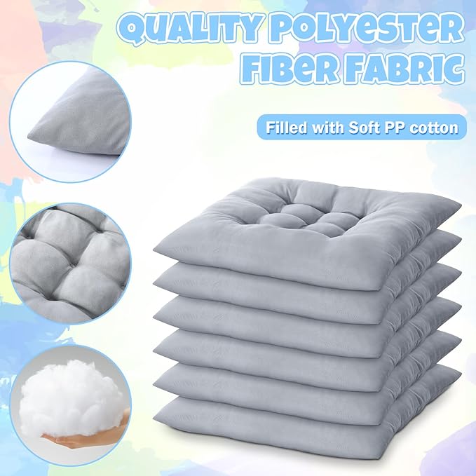 Geetery 12 Pcs Floor Pillows for Classroom Bulk Square Seating Cushions for Floor Chair School Kindergarten Reading Corner, 15.7'' Large Thick Meditation Cushions Yoga Nursery Daycare (Grey)