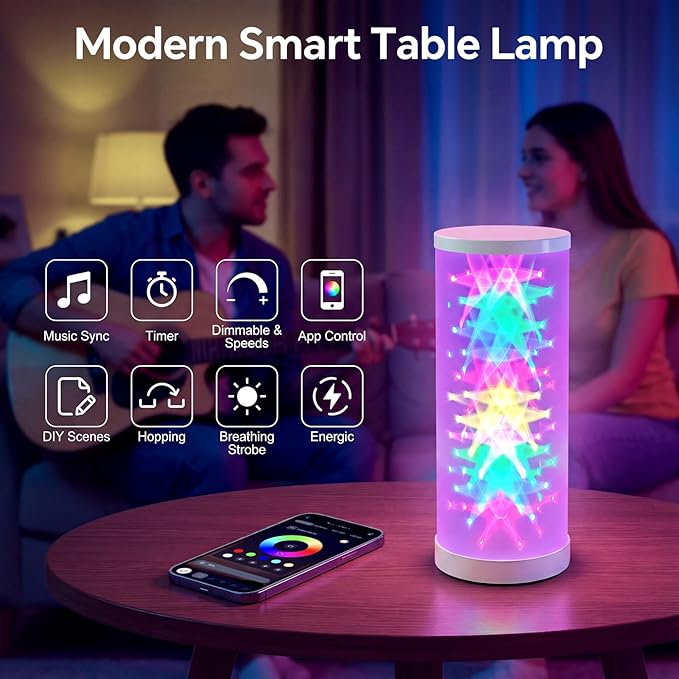 WORLD WIN Prism Glow RGB Table Lamp - Smart Color Changing Night Light for Bedroom, Living Room & Gaming Setup, 16 Million DIY Colors, App Control Lamp for Home Desk Decor (Christmas Tree, White)