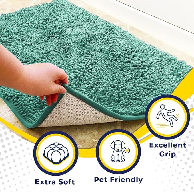 Muddy Mat® Shown on TV–Super Absorbent Microfiber Dog Door Mat for Muddy Paws, Non-Slip Washable Pet Rug, Quick Dry Chenille Entryway Carpet, Machine Washable Indoor Outdoor mat–Seafoam Green 28"x18"