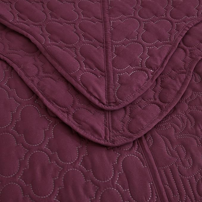 CHIXIN Bedspread Coverlet Quilt Set Full Size - Lightweight Bedding Cover - Ultrasonic Quilting - 5 Piece Reversible Bedspread - Elegant Damask Paisley Pattern (Full, Purple)