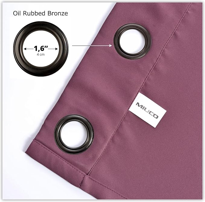 MIUCO Room Darkening Grommet Blackout Curtains for Livingroom Curtains Panels Set of 2 52x63 Inch Aubergine, Bonus 2 Tie Backs Included