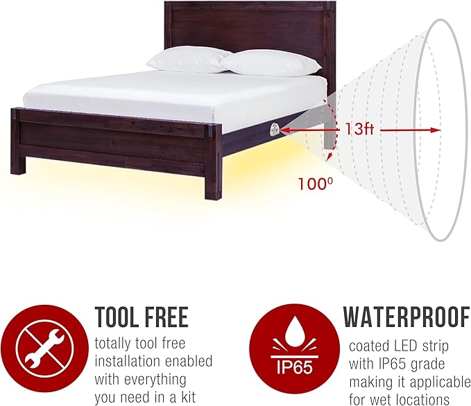 Under Bed Lights Motion Sensor, Motion Activated Bed Lighting,12V Power Adapter, Dimmable LED Strip Night Light for Bedroom,Stairs,Crib,Cabinet,Warm White -2 x 5FT -Dual Kit