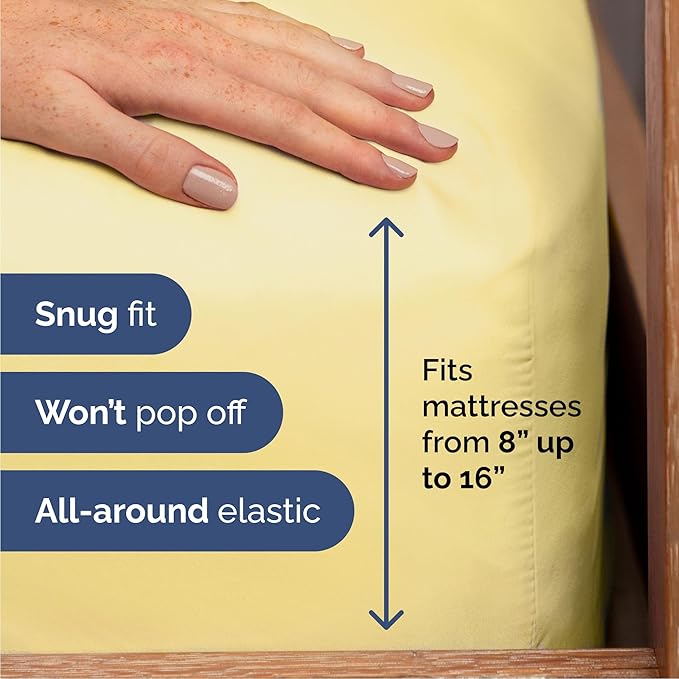 Queen 6 Piece Sheet Set - Cooling, Comfy & Breathable - Hotel Luxury Bedding, Includes Fitted Sheet for Women, Men, Kids and Teens - 1 Flat, 1 Fitted Sheet, 4 Pillowcases with Deep Pockets - Yellow