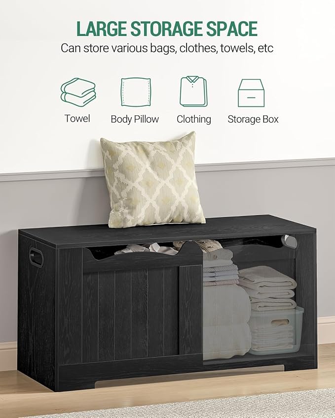 Hzuaneri 43.3" Storage Chest, Extra Large Storage Bench Trunk with 2 Hinges, Wooden Box, Lift-Top Chest Organizer, Shoe Bench for Entryway, Bedroom, Living Room, Black SB25504X