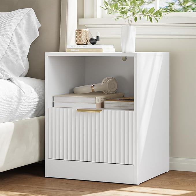 9 Drawer Dresser & Nightstand Set 3-Piece, 63” Wide Bedroom Set Night Stand Set of 2 with Metal Handle, Fluted Modern Wood Chest of Drawers Storage Dressers Set for Bedroom, White