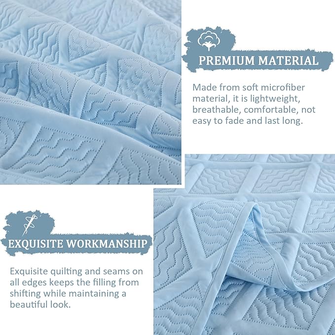 Yiran Ash Blue Quilt Set King Size, 3 Piece Reversible Bedspreads Bedding Set, Fall Diamond Pattern Coverlet for All Season with 2 Pillow Shams (King, 106x96 Inch)