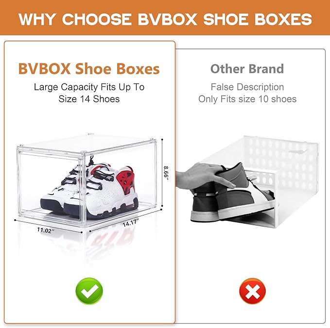 12 Pack Shoe Boxes, Acrylic Clear Shoe Boxes,360°Clear Plastic Stackable Shoe Display Box, Larger Shoe Storage Boxes, Shoe Containers, fit up to Us size 14