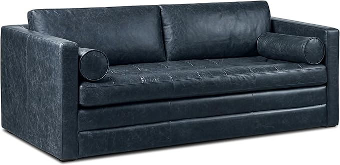 Poly & Bark Napa 82" Leather Pull‑Out Sleeper Sofa – Full‑Grain Italian Leather Upholstery,Tri‑Layer Mattress & Storage Console –Sophisticated Multi‑Functional Sofa Bed for Living Rooms & Guest Spaces