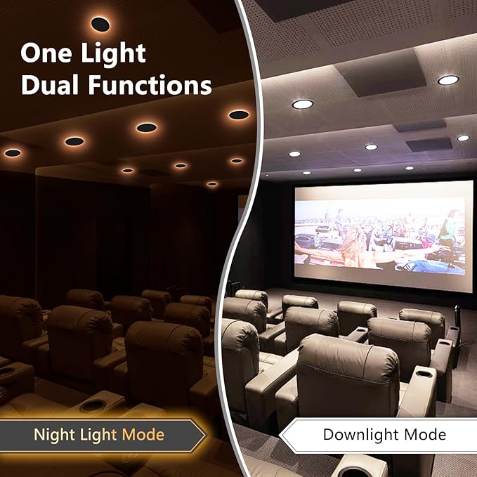 CycevSun 8 Inch LED Black 12 Pack Recessed Lights with Night Light, Canless Wafer Downlight Ultra Thin, Dimmable & 5CCT Selectable, 15W, 1350LM, ETL, 120-277V